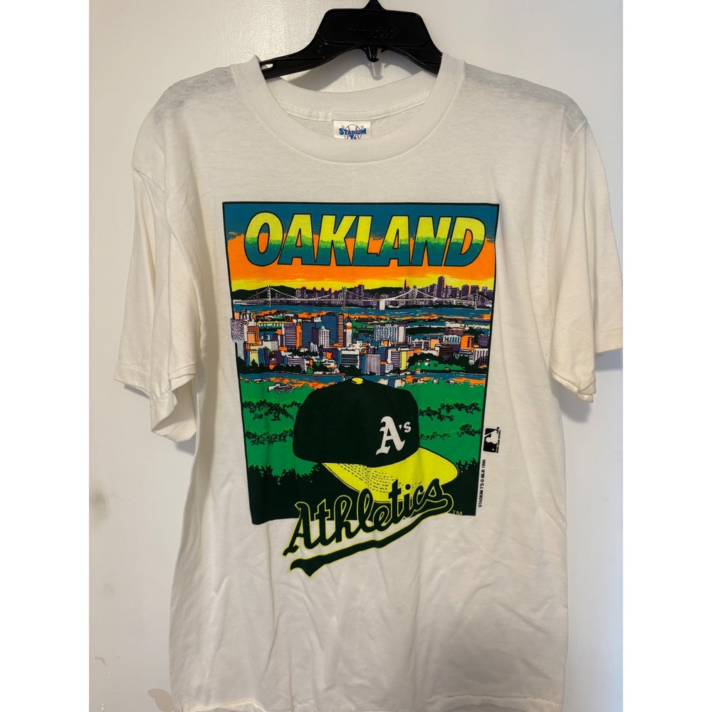 Vintage 1990 Oakland Athletics Stadium Ts Graphic T-Shirt Mens Large White MLB